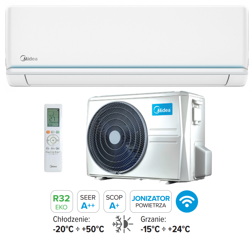 Klimatyzator ścienny Midea BLANC PRO 7,0kW R32 Pompa ciepła powietrze - powietrze
